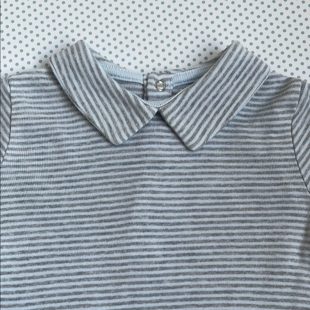 Zara Blue & Gray Striped Bodysuit with Peter Pan Collar